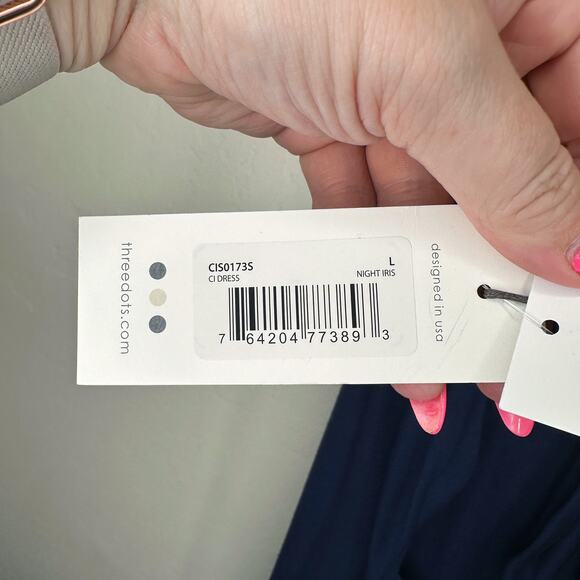 NWT Three Dots Luxe Tie Back Side Slit Night Iris Navy Ci Midi Dress Large - Picture 15 of 16